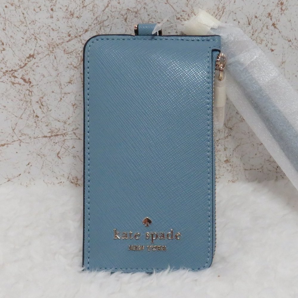 Kate Spade Madison Leather Card Case Lanyard (Polished Blue)